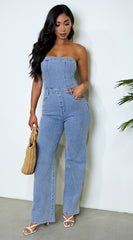 Dara Denim Tube Jumpsuit - Blue