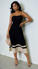 Mira Ribbed Two Tone Midi Dress - Black
