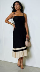 Mira Ribbed Two Tone Midi Dress - Black