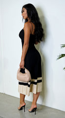 Mira Ribbed Two Tone Midi Dress - Black