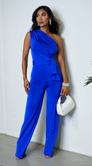 Hiba One Shoulder Ruched Jumpsuit - Blue