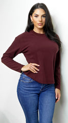 Mirna Soft Knit Long Sleeve Top - Burgundy