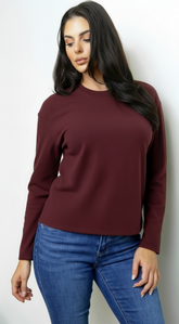 Mirna Soft Knit Long Sleeve Top - Burgundy