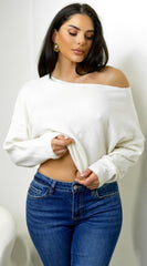 Celise Slouch Off Shoulder Knit Sweater - Cream