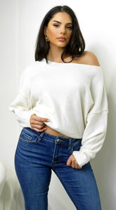 Celise Slouch Off Shoulder Knit Sweater - Cream