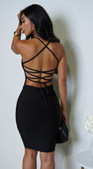Maybelle Black Cross Back Bandage Dress