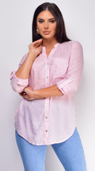 Imena Stripe Button Up Shirt Top - Pink