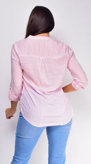 Imena Stripe Button Up Shirt Top - Pink