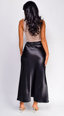 Ophelia Satin Slip Midi Skirt - Black