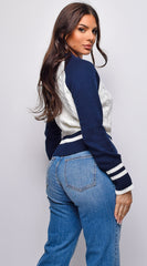 Tasha Color Block Long Cable Knit Long Sleeve Sweater Top - Cream