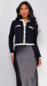 Vancouver Contrast Button Down Cardigan - Black