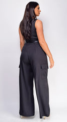 Iva Black Wide Leg Cargo Pocket Pants