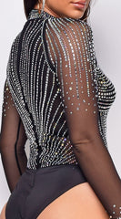 Elodie Black Mesh Rhinestone Bodysuit