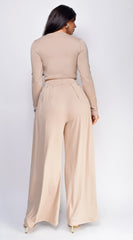 Riona Taupe Beige Wide Leg Pants Set