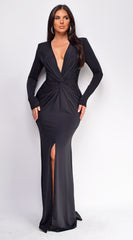 Gianna Black Front Twist Maxi Dress