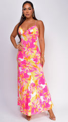 Agave Multi Floral Maxi Dress - Pink