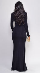 Leilani Metallic Ruched Deep V Maxi Dress - Black