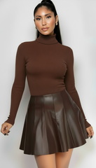 Gigi High Neck Long Sleeve Top - Brown