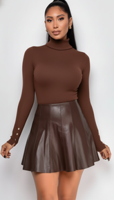 Gigi High Neck Long Sleeve Top - Brown