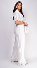 Selene V Neck Pleated Jumpsuit - White