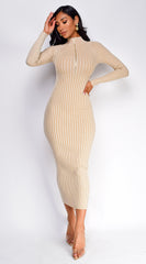 Amara Two Tone Front Zipper Maxi Dress - Cream