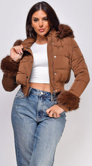 Tawny Puffer Faux Fur Jacket - Brown
