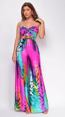 Sayla Pink Multi Color Print Strapless Jumpsuit