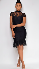 Caspia Black Lace Bandage Midi Dress