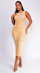 Eleni Leopard Print Midi Dress - Orange