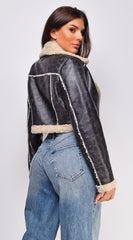 Bette Cropped Aviator Jacket - Black