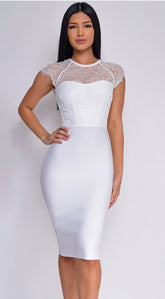 Makenna Lace Cap Sleeve Bandage Dress - White