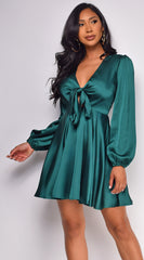 Elisi Satin A Line Mini Dress - Green