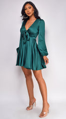 Elisi Satin A Line Mini Dress - Green