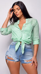 Imena Green Stripe Button Up Shirt Top