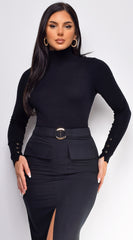 Gigi High Neck Long Sleeve Top - Black