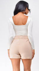 Jona Square Neck Long Sleeve Bodysuit - Cream