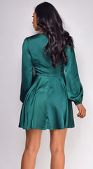 Elisi Satin A Line Mini Dress - Green