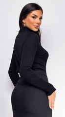 Gigi High Neck Long Sleeve Top - Black