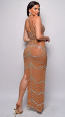 Alessandra Brown Rhinestone Maxi Dress