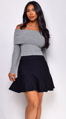 Kina Pleated Knit Mini Skirt - Black