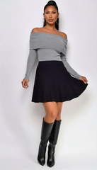 Agata Off Shoulder Sweater Top - Gray