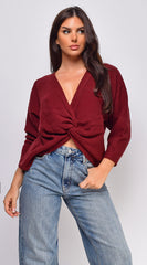 Savanne Twist Detail Convertible Sweater - Burgundy