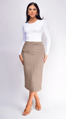Hailey Front Pocket Midi Skirt - Beige