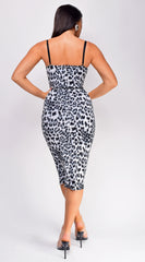 Amber White Black Leopard Print Midi Dress
