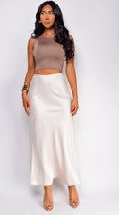 Ophelia Satin Slip Midi Skirt - Beige