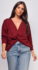 Savanne Twist Detail Convertible Sweater - Burgundy