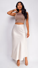 Ophelia Satin Slip Midi Skirt - Beige