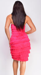 Nouvel Pink Layered Fringe Mini Dress
