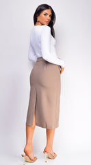 Hailey Front Pocket Midi Skirt - Beige
