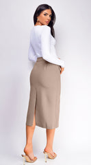 Hailey Front Pocket Midi Skirt - Beige